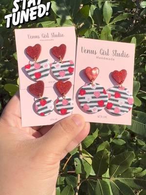 Love is in the air ♥️♥️♥️  My new Striped Hearts Dangles will be available in my TikTok shop Tonight!  Come join me in my Live at 7pm EST  #statementearrings #earringlover #HandmadeJewelrys #clayart #clayearrings #clayjewelry #polymerclay #ValentinesDay #valentinesdaygift #valentinesearrings #loveearrings 