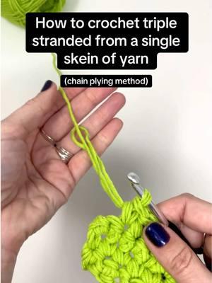 Did you know you can crochet (and knit) triple-stranded without needing to split yarn into three separate balls? Using the Chain Plying method here’s how you can work triple-stranded from a single skein of yarn!  #crochet #crochetsecretsfromtheknottyboss #theknottyboss #crochettiktok #crochetsecrets #crochettips #crochettutorial #howicrochet #knottyboss #crochetauthor #crochetbook #crochettok #crochetlesson #knittingtips #crochetdesigner #crafting #yarntok #fiber 