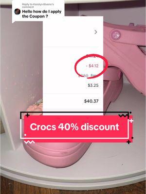 Replying to @Karolyn Bivens here is a video on how to claim the discount on the @Crocs that are still on sale! #crocs #crocsgang #crocs4life #crocsquad #tiktokshopnewyearsale #tiktoknewyearaura #crocssale #crocsmaryjane #crocsclogs 