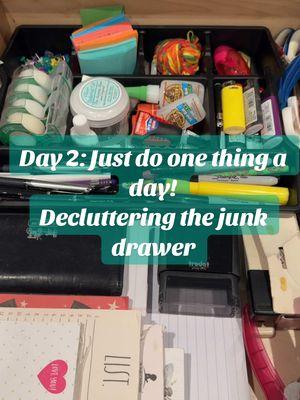 Day 2: Just do one thing a day! Took a couple day break to spend with family but I’m back at it today decluttering my junk drawer in the kitchen!  #justdoonethingaday #newyearorganization #declutter #decluttermotivation #motivationalvideo #junkdrawer 