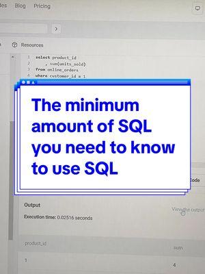 What’s the minimum amount of SQL that you need to know to get started with SQL? This is different from what it would take to get a job as a data analyst or something similar but this is what you would need to know just to be able to run a query.  ##sql##data##datacareer##datatok##sqltok##learntocode##tech##techtok##techtiktok##careertok##dataanalyst##dataanalytics