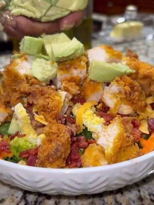 Yall making this big back salad or naw? Here’s what you need.  -Romaine lettuce  -shredded carrots -sharp cheddar cheese -cucumber  -tomatoes (S&P) -honey roasted pecans -eggs -avocado  -Croutons -ranch (litehouse) or your preference  Chicken Tenders -My Soul Seasoning, Garlic lemon pepper, adobo, smoke paprika  -buttermilk -egg  Marinate 30 mins to overnight. Deep fry in flour and season that with the same seasonings. #reels #fyp #salad #Recipe #chicken  #FoodLover #clubbkitchenbykiaj 