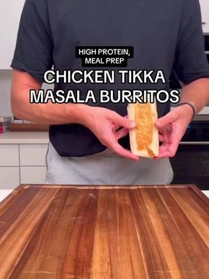 Tikka Masala Burritos Most Viral Meal Prep Recipes of 2024 #5 Per Burrito (makes 11) 480 Calories 40g Protein 56g Carbs 11g Fat This is a recipe from the burrito chapter of my meal prep cookbook, and one of my most popular recipes ever. My goal was to make a wide variety of flavor profiles, some familiar burrito flavors and a few fusion flavors, so that you never get bored when meal time rolls around. If you want more, the book has 100+ recipes just like this one Every recipe is high protein, low calorie and insanely delicious - the Stealth Health way 🫡 Spice mix: 3 tablespoons smoked paprika 2 tablespoons cumin 1 tablespoon garam masala 1 tablespoon coriander 1 tsp turmeric  1 tsp cayenne - Use half in marinade, half in sauce Chicken/Marinade: 48oz chicken breast 240g yogurt 2 tablespoons minced garlic 2 tablespoons ginger paste  Juice of 2 lemons 2 tablespoons salt 1/2 of spice mix Masala sauce: 30g butter 2 onions, chopped 2 tablespoons minced garlic 2 tablespoons ginger paste  - Cook onions over high heat until translucent/beginning to brown, add garlic/ginger and sauté for 3-4 minutes 4 tablespoons tomato paste 1/2 of spice mix - Simmer for 1 min 14.5oz can tomatoes 150ml water Handful of chopped cilantro/stems - Simmer for 10-15 minutes, blend until completely smooth 200g low fat Greek yogurt 15g butter Handful chopped cilantro Salt to taste - Add to blended sauce and mix over low simmer  Grill chicken until charred, about 10 minutes (or bake/broil). It should be slightly undercooked. Dice, add to sauce, cover and simmer for 15-20 minutes 200g basmati rice 350g Chicken bone broth (I cooked the rice in bone broth for extra protein + flavor) 11 burrito tortillas Yogurt sauce (serve w burritos) 600g low fat greek yogurt Juice of 1 lemon 80ml milk  15g honey Chopped Chives/cilantro Notes/Tips: - Place meat/rice mixture in a bowl and refrigerate for ~20 mins. This helps it thicken/makes rolling burritos easier - Reheat instructions: wrap in a paper towel, microwave for 2 mins, air fry at 375 for 6-8 minutes to crisp up tortilla, or pan fry #stealthhealth #highprotein #macrofriendly #mealprep #burritomealprep #frozenburrito #proteinburrito 