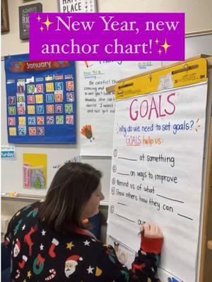 Teaching goal-setting young >>> Do you set any goals in your classroom? Comment below your classroom goal for 2025!  #getyourteachon #teacherlife #newyear #2025 #elementaryteacher #teachergoals #teachersofig #makelearningfun #educatorsofig #classroomideas #classroominspirations #teacherreel #handsonlearning 