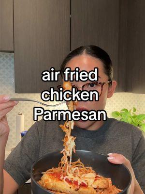 #ad Cooking up a crispy, cheesy air-fried chicken Parmesan tonight! 🍗🧀 Did you know that cheese not only makes this dish delicious but also offers nutrients like calcium and protein? Enjoy every bite knowing it’s as nutritious as it is tasty!  Ingredients: 1 lb of chicken cutlets ½ tsp salt ¼ tsp pepper 4 tbsp unsalted butter ½ cup Italian bread crumbs ¼ cup grated parmesan cheese ½ cup marinara sauce ¼  cup shredded parmesan cheese  ½ cup mozzarella cheese Parsley for garnish Search for “air fryer chicken parmesan” on usdairy.com or head to the link in my bio for the recipe! #undeniablydairy @undeniably.dairy 