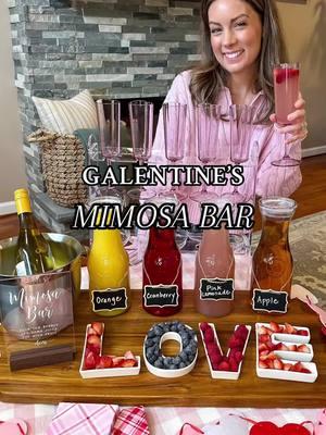 Galentine’s Mimosa Bar 🥂💕 So fun for brunch and your get togethers!🥰 #galentinesday #galentines #valentinesideas #ValentinesDay 