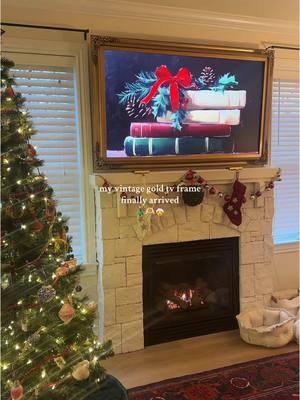 goes perfectly with my Taylor Swift cardigan stockings @Zarnel 🥹(christmas is another 3 weeks in my house at least)🎄🤶🫶🏻 I’m loving this antique/vintage inspired gold frame for my Samsung TV! @SamsungUS #samsungframetv #samsungframe #vintage #antiqueframe #grandmillenial #traditiondecor #swiftie #taylorswift #swifttok 