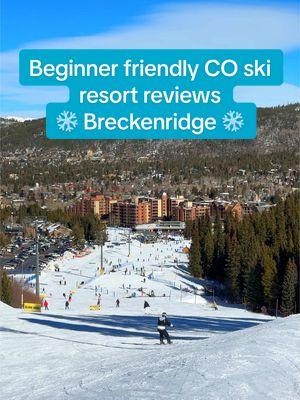 Rating Colorado ski resorts based on how beginner/intermediate friendly they are! (Part 5) ❄️ B R E C K E N R I D G E ❄️ My rating: 9/10 Breckenridge is an amazing place to learn how to ski! It’s also awesome for all skill levels. There’s something for everyone!  👍 Pros: - Specific beginners area with a very slow, gentle ski lift (Quicksilver Superchair) - Bunny hill area at the base (Camelback Playter & Learning Area) - Tons of wide open easy greens throughout most of the mountain - A few easy blues for when you gain some confidence - Restaurant at the top of the beginners area - Awesome town  - Runs for beginners all the way through expert so it’s great for everyone!  👎 Cons - Very high altitude - Can get pretty busy on the weekends The ONLY reason I didn’t give this resort a perfect 10/10, is the altitude. The base is at 9,600ft.  This means you might feel extra winded, slightly dizzy, and a minor headache for the first day or two. Nothing to be worried about though! Just make sure you drink plenty of water, avoid alcohol, and take it easy your first two days.  My favorite runs: 💚 Frontier 💚 Silverthorne 💚 Red Rover 💚 Lower Sundown 💙 Cashier 💙 Bonanza 💙 Columbia  💙 4 O’Clock ⛷️ Here’s what I’d do if I was a first-timer or just a super cautious beginner:  1️⃣ Start out on the Camelback Platter & Learning area if you need to  2️⃣ Take the Quicksilver Superchair and try Silverthorne 3️⃣ Take the Quicksilver Superchair back up and do Frontier, Red Rover, or Silverthorne as many times as you’d like!  *Once you’re ready for easy blues, take the Beaver Run Superchair and try Bonanza. You can take a right to take Lower American and Eldorado back down to the base. Want more of a challenge? Take the Beaver Rin Superchair and try Columbia to Lower Sundown. Then take the Sunshine Express lift to do it again! Feel free to DM me if you have any questions!  #breckenridge #breck #skicolorado #epicpass @epicpass #epicpartner