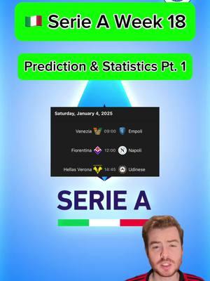 🇮🇹 SERIE A WEEK 18 PREDICTIONS & STATISTICS PART 1 | More predictions on FanBasis in my bio | Statistics are from the HOFB app, link in my bio | —————————————#footballpredictions #soccerpredictions #soccerpicks #soccertips #footballpicks #footballtips #freefootballpicks #freesoccerpredictions #freefootballpredictions #freesoccertips #freesoccertips #seriea #serieatim #serieapredictions #serieatips #serieapicks #veneziafc #empolifc #fiorentinavsnapoli #hellasverona #udinesecalcio 