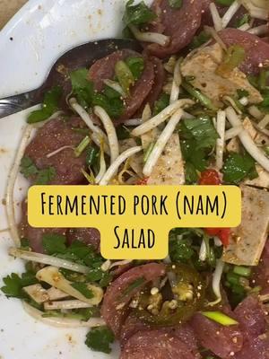 Made fermented pork salad. Also know as Nam or Som Moo. Not sure if this can be considered Som Moo Larb or not. @Kustom Events By Keena  . . #nam #fermentedpork #larb #laap #vietnamese #cambodian #lao #asiansalad #khmerfood #hmongfood #mienfood #hmoob #hmong #namlarb #namsalad #snack #larbnamtok #thai #cambodianfood #khmercooking #lowell #bff #cook #cooking #laosfood #laofood #vietfood #asian #asiancooking #foodtiktok #FoodTok #yummy #nomnom 