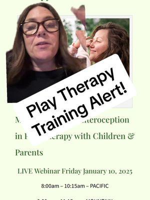 TRAINING Alert for PLAY THERAPISTS: next Friday morning, January 10th: Mindfulness & Interoception in Play Therapy. Link (it says “Wonders Counseling”) to register is in my linktree in Bio!! #redwoodcenterforchildrenandfamilies #interoception #playtherapy #training #greenscreen 