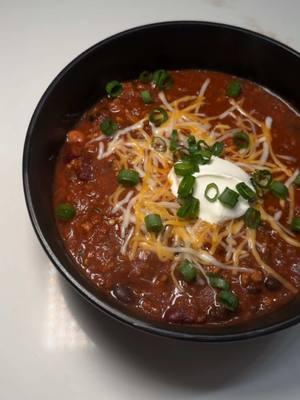 Recipe from @Spoonful of Si 🫘🌶️  	•	2 tbsp olive oil 	•	1 white onion, diced 	•	5 garlic cloves, minced 	•	1 jalapeño, diced 	•	6 oz can tomato paste 	•	1 lb ground beef 	•	1 lb ground pork 	•	4 tbsp chili powder 	•	1.5 tbsp cumin 	•	1.5 tbsp paprika 	•	1.5 tbsp dried oregano 	•	1 tbsp garlic powder 	•	1 tbsp onion powder 	•	2 tsp smoked paprika 	•	2 tsp black pepper 	•	1.5 tsp salt 	•	2 tsp sugar 	•	1/2 tsp nutmeg 	•	1/4 tsp ground cloves 	•	1 large fresh tomato, diced 	•	15 oz can crushed tomato 	•	15 oz can tomato sauce 	•	2 cups chicken broth 	•	15 oz can kidney beans, drained 	•	15 oz can black beans, drained 	•	15 oz can pinto beans, drained 	•	cheddar jack, shredded (optional topping) 	•	sour cream (optional topping) 	•	sliced green onions (optional topping) 	•	cornbread with honey (optional side) 	 	1. Prep ingredients. Dice onion, mince garlic, dice jalapeño, chop tomato, drain beans in a colander and set aside. 	2. Heat olive oil in a large soup pot over medium-high heat. Add diced onion, minced garlic, and diced jalapeño. Cook until onions are soft and almost translucent, 3-5 minutes. 	3. Add can of tomato paste to the onions and stir together until combined. Add the ground beef and ground pork and break up with a wooden spoon. 	4. Season meat with chili powder, cumin, paprika, oregano, garlic powder, onion powder, smoked paprika, black pepper, salt, sugar, nutmeg and ground cloves. Mix together with a wooden spoon until combined and meat is cooked. 	5. Reduce heat to medium. Stir in the chopped fresh tomato, crushed tomato, and tomato sauce. Add 2 cups chicken broth. Mix in all of the beans. #onenewrecipeaweek #onenewrecipe #recipechallenge #chili #chilirecipe #souprecipes #EasyRecipes  @H-E-B @target @Ross Dress for Less @Marshalls @HomeGoods @TJ Maxx @HexClad @Material Kitchen @Caleb William 