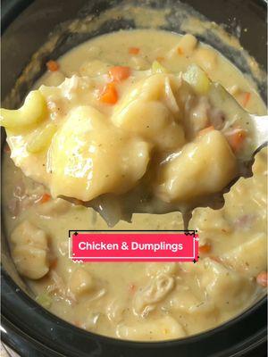 Try these easy Crockpot Chicken and Dumplings for the perfect winter comfort meal! #chicken #dumplings #crockpot #EasyRecipe #comfortfood #DinnerIdeas 