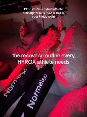 who else spends their Friday nights like this? on do not disturb until further notice in my @hyperice Normatec boots & my new @BON CHARGE mini red light therapy device (code TIFFANYH15) 🤍 HYROX is coming up in April and I cannot wait!!! 🏃🏼‍♀️🫶🏼 #HYROXTraining #HybridAthlete #RecoveryMode #RedLightTherapy #CompressionBoots #AthleteLife #NormaTec #BonCharge #HYROXLife #RecoveryRoutine