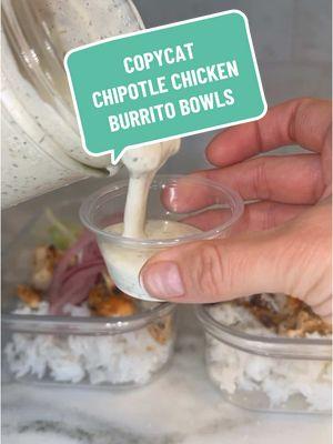 🔥CHIPOTLE CHICKEN BURRITO BOWLS🔥 2, 4 oz boneless, skinless chicken breasts MARINADE 1/4 c Greek yogurt 1 chipotle in adobo  1/2 tsp cumin 1/4 tsp salt and pepper 1/2 tsp paprika 1/2 tsp dried cilantro juice of 1 lime  TOPPINGS/SIDES 3/4 c or 6 oz rice, cooked (brown or white) 2 c shredded iceberg lettuce Cotija cheese creamy Jalapeño sauce  sliced pickled red onions Add all marinade ingredients to a blender and blend until smooth. Add chicken to a Ziplock bag and pour marinade on top. Place bag in fridge for about 30 minutes. Cook chicken on the grill for about 20 minutes or until internal temp reaches 165 F. If cooking chicken in the oven, preheat oven to 375 F and cook chicken for about 25 minutes or until internal temperature reaches 165 F. Allow chicken to cool and chop into bite sized pieces. Evenly divide rice, lettuce, and creamy jalapeño sauce and add toppings to meal prep containers. Enjoy! https://www.themealprepmamacita.com/recipes/chipotle-chicken-burrito-bowl?rq=Chipotle Be sure to LIKE + SAVE + FOLLOW for more meal prep inspiration ✨✨   🍓🍓🍓🍓🍓🍓🍓🍓🍓🍓🍓🍓🍓🍓🍓🍓🍓 #healthymealprep #foodandfitness #fitness #fitnessfood #mealprepmotivation #mealprep #healthylifestyle #healthyrecipes #grilledchickenbreast 