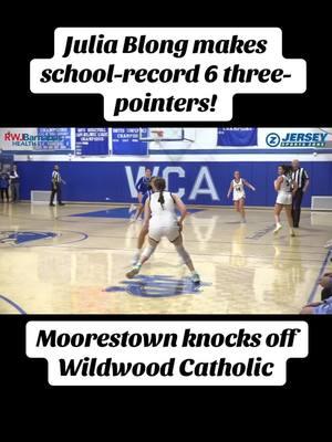 Julia Blong knocked down a pair of big three-pointers in the fourth as the Quakers fended off Wildwood Catholic 54-51 for their fourth-straight win. Blong finished with a game-high 23 points and a school-record six three-pointers in the victory. Watch the FULL highlights at JerseySportsZone.com! #basketball #basketballtiktok #hsbasketball #njbasketball #highlights #basketballhighlights #fyp #jerseysportszone #jsz #moorestownnj #moorestownhighschool #record #schoolrecord 