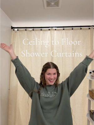 One of my favorite & easy home upgrades! Everything linked🔗 on my storefront 🤍 #showercurtains #ceilingtofloorcurtains #amazonfinds #fyp #diyhomedecor 