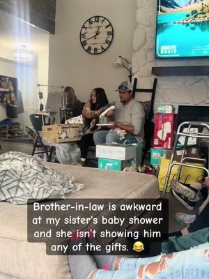 He suffered though an hour of this. He was so ready for a drink 😂 #akwardmoments #brotherinlaw #babyshowerparty #funnyfamilymoments #sisterandbrotherinlaw 