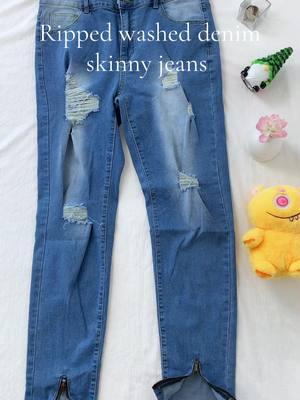 Men's Ripped Washed Denim Skinny Jeans #Jeans #pants #slimfitjeanss #junbaoss #mensjeans #mensfashion #jeansformen #TikTokShop #fordeal #mensstyle #jeans #slimfitjeans