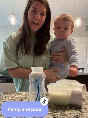 Pump and pour with us! Pls excuse my bed head 🤣 #milliemoo #tenmonthsold #fyp #babiesoftiktok #pumpandpour #breastfeeding #9oz 