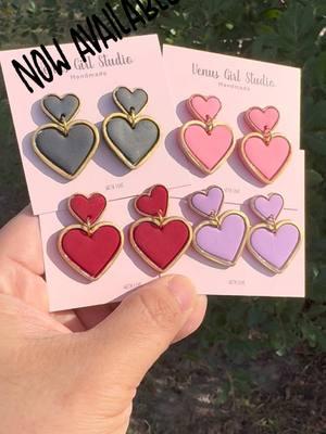 Love me 🖤💗❤️💜 Gold Rim Heart Drop Earrings now Available in my TikTok Shop!  Join me in todays Live. 🥰 #statementearrings #earringlover #HandmadeJewelrys #clayart #clayearrings #clayjewelry #polymerclay #ValentinesDay #valentinesdaygift #valentinesearrings #loveearrings 