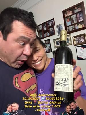 20 years ago, I purchased this Merlot Wine 🍷 and marked it “20 YRS” waiting for our 20th Anniversary to open it up where ever we were going to end up. It’s been with us for 9 moves (PCSs) in my 20 year active duty career. On Renae @Barefootcrossfitter77 and I’s anniversary we pulled it put, dusted it off and opened it. Poured a glass in celebration of two decades of love. Happy Anniversary my Yobo 😘. Your Hubby plays for the long game and for keeps ☺️ #mariage💍 #anniversary #TheArmorMAJOR #ArmyFamily 