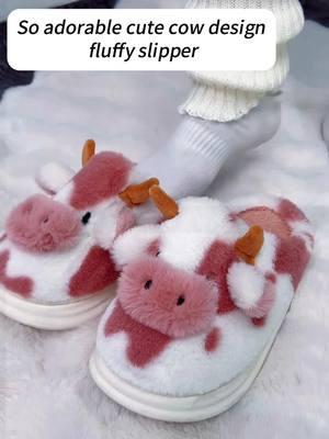 adorable cute cow design fluffy slipper #viral #trendy #falldealsforyou #slippers #fluffyshoes #fluffyslippers #homeshoes #houseslippers #goodforyou 