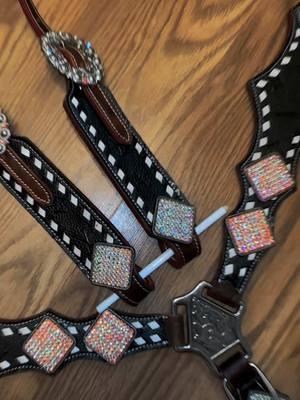 S P I F F Y 👌🏻 Black embossed set🖤 #performancehorses #boujeecowgirl #leather #barrelhorse #horsegirl #blingtack #bling #black #sparkle 