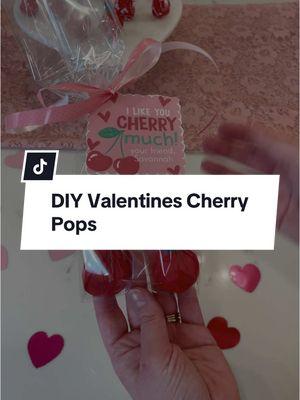 DIY Cherry Pop Valentines! How cute are these?! So fun to hand out for class valentines! #vday #valentine #valentines #classvalentines #vdayparty #ValentinesDay #happyvalentinesday #vdaygift #valentinesgift #valentinesdaygift #diyvalentine #diyvalentines 