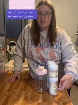 How I use an altered version of the pitcher method as a first time mom, exclusive pumper, 16 days postpartum. #firsttimemom #ftm #exclusivelypumping #exclusivepumper #pitchermethod #pitchermethodpumping #pitchermethodbreastmilk #prepbottleswithme #breastmilk #breastmilkstorage 