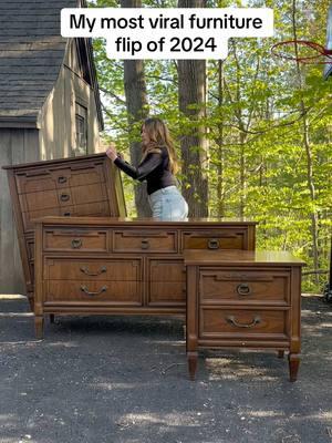 I still don’t know if it was all the love or hate I got on this bedroom set that made it go viral, but it’s one of my favorite flips from 2024!  Paint color is ✨leatherwood✨ and it’s available on my website! #furnitureflip #homediy #flippingfurniture #paintedfurniture #diyfurniture #furnituremakeover 