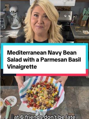 Mediterranean Navy Bean Salad with a Parmesan Basil Vinaigrette! #whitebeans #salad #vinaigrette #EasyRecipe 