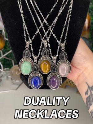 Duality Necklaces 🖤✨ These beautiful pieces drop today at 1:11cst! They come on a lovely dainty chain that is also new to the shop 💫 Check them out on Etsy and Shopify 💓 #fyp #crystaljewelry #crystalnecklace #duality #obsidian #protectionjewelry #crystaltok #crystalshop #affordablecrystals 