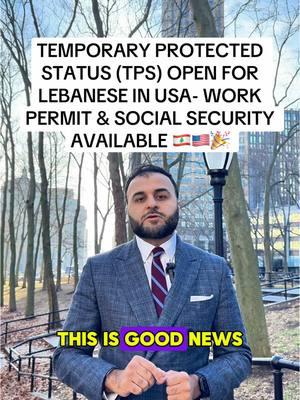 Lebanese can now apply for TPS and get a work permit and social security card while in the USA! #immigration #immigrants #greencard #tps #temporaryprotectedstatus #visa #visitvisa #socialsecurity #uscis #uscitizen #citizenship #uscitizenship #embassy #usa #lebanon🇱🇧 #lebanese #travel #migrants #immigrationlawyer #immigrationattorney #nyc #nyclawyer #legaltiktok #legaladvice #fyp #fypシ 