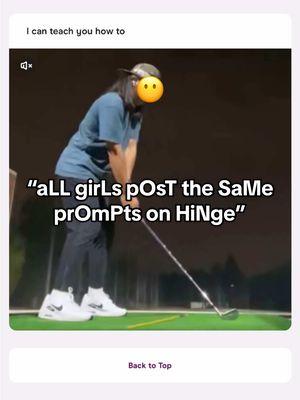 i just want to know if guys think girls care about their golf swings bc i think the answer is probably not yes????? ladies????? thoughts???????????? (i mean i totally care but totally not by choice) ((also ive been collecting these videos for a while and never posted this so if you see someone youre dating, this is probably an old video pls dont panic!!!!!)) #hinge #golf 