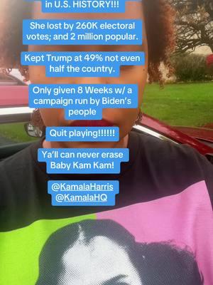 3rd most presidential votes in U.S. HISTORY!!! She lost by 260K electoral votes; and 2 million popular. Kept Trump at 49% not even half the country. Only given 8 Weeks w/ a campaign run by Biden’s people Quit playing!!!!!! Ya’ll can never erase  Baby Kam Kam! @KamalaHarris  @KamalaHQ   #RuralCookouts #kamalahq #kamalaharris #kamalaharrismeme 