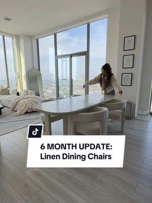 Replying to @mareikekania my honest 6-month update on the viral linen dining chairs! If you use fabric protector & clean them as needed, they stay white and last! I genuinely LOVE how comfortable they are + how they look. The style is sooo cute & chic! If linen isn’t your thing, they have other options too! They also have different colors 😍🤍 @VESCASA.Plus thanks for making high quality products and having huge sales here for us! 🥹 #diningchairs #linenchairs #diningroominspo #diningchair #diningchairinspo 