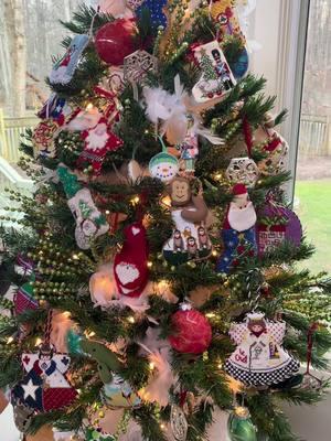 My mother in laws perfect needlepoint tree🎄 #needlepointtiktok #needlepointornament #needlepointfinishing #needlepoint #christmas #stitchtok #christmasdecor #fyp 