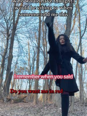 Join me. I’m freezing my butt off but I wanted to vibe. [Video: A white Latina with dark, curly hair, wearing red lipstick and a black coat. She is dancing and posing in the woods. The text says, “Who would have thought I would be vibing to when someone told me this”] #DisabledArtist #ChronicIllness #IndieArtist #SingerSongwriter #Vibes #Angelic #EtherealMusic #IndieMusic #DarkPop