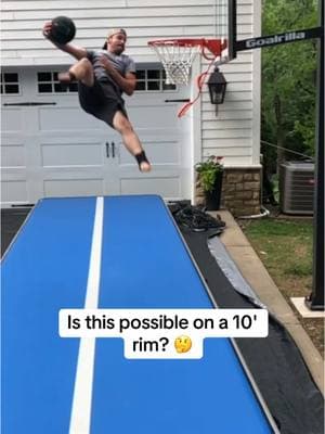 What do you think? I think I could do it!  AirTrack P3 by @AirTrack™  👕 by @Rhoback  #FlipADay #AirTrack #backflip #dunk #trickshot @ESPN 