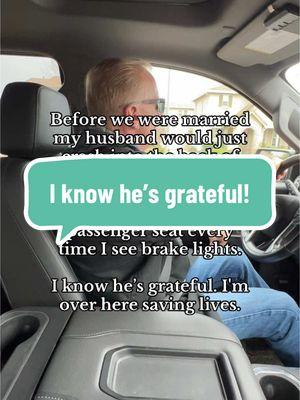 Not sure why he gets so upset with me. I'm convinced my gasps are the only thing keeping us alive. #marriedlife #doyouwanttodrive #happymarriagetips #savinglives #sarcastichumor #teamterryketo