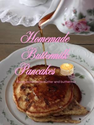 Homemade Buttermilk Pancakes 🥞🎀 ( add chocolate chips if you wanna)  For a family of 4  Ingredients: - **1 cup** all-purpose flour - **2 tablespoons** brown sugar - **1 teaspoon** baking powder - **1/2 teaspoon** baking soda - **1/4 teaspoon** salt - **1 cup** buttermilk - **1 large** egg - **2 tablespoons** melted butter (plus extra for cooking) - **1 teaspoon** vanilla extract (optional) Instructions: 1. **Mix Dry Ingredients:** In a large bowl, whisk together the flour, sugar, baking powder, baking soda, and salt. 2. **Mix Wet Ingredients:** In another bowl, combine the buttermilk, egg, melted butter, and vanilla extract (if using). Whisk until well combined. 3. **Combine Mixtures:** Pour the wet ingredients into the dry ingredients and gently stir until just combined. Be careful not to overmix; some lumps are okay. 4. **Heat the Pan:** Preheat a non-stick skillet or griddle over medium heat. Lightly grease with butter. 5. **Cook Pancakes:** Pour about 1/4 cup of batter for each pancake onto the skillet. Cook until bubbles form on the surface and the edges look set, about 2-3 minutes. Flip and cook for another 1-2 minutes until golden brown. 6. **Serve:** Serve warm with your favorite toppings like syrup, fresh fruit, or whipped cream. Enjoy your delicious buttermilk pancakes! #buttermilkpancakes #homemadepancakes #pancakes #pancakerecipe #homemade 