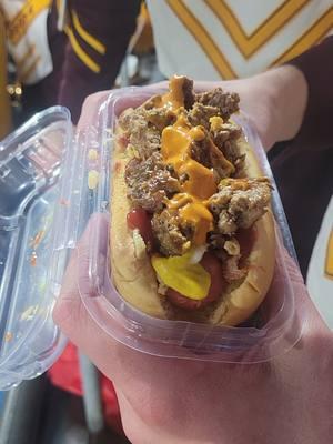 Frankenstein Chili Dog Taste Test at the Duke's Mayo Bowl ‼️ #universityofminnesota #gophers #gopher #minnesota #umn #tuba #sousaphone #band #marchingband #skiumah #chili #dog #chilidog #charlotte #northcarolina #bowl #dukesmayobowl #mayo #yummy #food #guyfieri #panthers #camnewton #keeppounding 