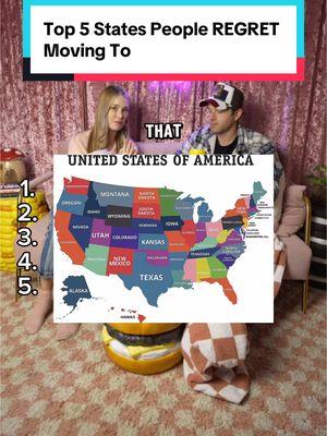 These are the top 5 US states people regret moving most to 🇺🇸 #fyp #states #usa #eastcoast #westcoast #midwest #california #newyork #nevada #arizona #texas #florida #arkansas #alabama #utah #newjersey #alaska #texas #montana #illinois #maryland #vermont #connecticut #regret #move #moving #wheretolive 