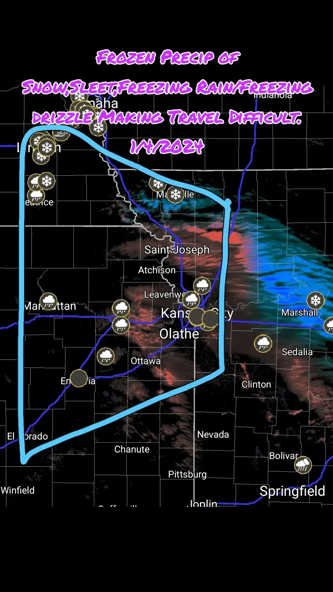 A Classic #wintrymix taking place in #kansascitymissouri #topekakansas #salinakansas #wichitakansas #stjosephmo #snow #sleet #freezingrain #freezingdrizzle #winterstorm #fy #foryou #foryoupage #foryoupageofficiall #viewersfirst #sciencesecond #january #2025 #winterweather #kansas #missouri #southeastnebraska #saturday 