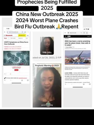 Prophecies Being Fulfilled 2025 China New Outbreak 2025 2024 Worst Plane Crashes Bird Flu Outbreak Repent #fyp #trending #christiantiktok #viralvideo #foryoupage #globalprophetesssuely #viraltiktok 