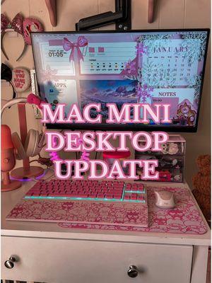 Updating my Mac Mini desktop! I use a Canva template & update it every month - but it is & always will be PINK 💖✨ #macdesktop #macmini #desktopwallpaper #girlythings #girlyaesthetic #pinkaesthetic #pinkobsessed #desksetup 