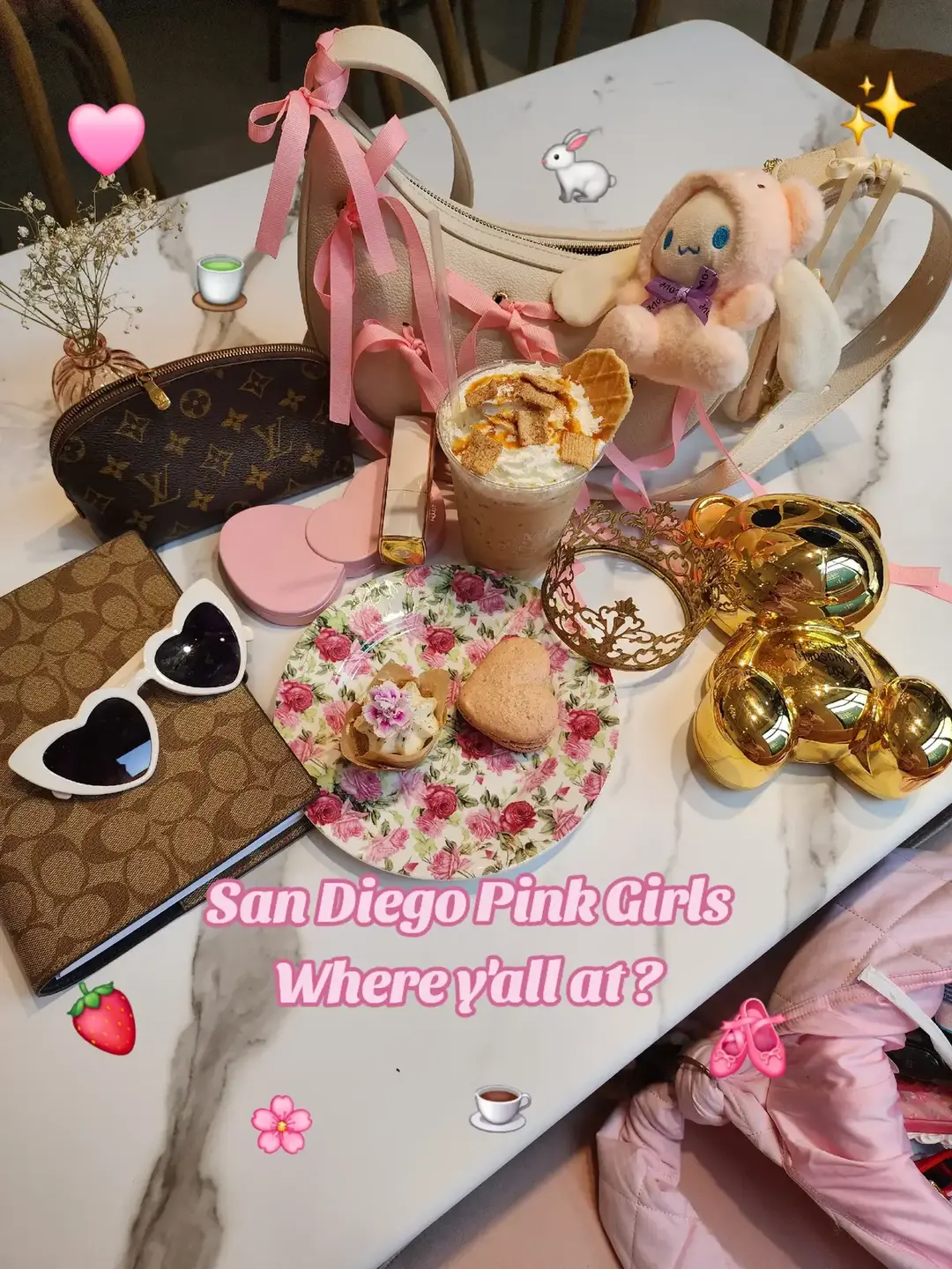 #pinkgirl #princesscore #pinkaesthetic #girlyaesthetic #sandiegopinkgirls #strawberrygirly #matchagirly #cutecoffeedates 