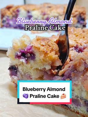 🫐 Blueberry Almond Praline Cake! Recipe ⬇️: Blueberry Cake - 2 cups all-purpose flour        (I used @King Arthur Baking ) - 2 1/2 tsp baking powder -1/2 tsp salt - 1/2 cup unsalted butter, rom temp        (l used @Land O’Lakes ) - 1 cup granulated sugar - 1/4 cup yogurt         (Dannon plain or sour cream) - 1 egg - 1/2 cup milk, room temp - 1 tsp vanilla extract - 2 1/2 cups blueberries + 1 tbsp flour         (for tossing) Almond Praline: - 1/2 cup salted butter - 1/2 cup granulated sugar - 2 tbsp maple syrup - 1 tsp almond extract - 1 tsp vanilla extract - 1 tbsp flour - 1 tbsp heavy cream - 1 1/2 cups sliced almonds Instructions: Preheat the oven to 375F. Grease and line a 10" spring form baking pan or cake pan with parchment paper and set aside. In a medium bowl, whisk together the flour, baking powder and salt In a separate large bowl, cream the butter and sugar together until smooth for about 2-3 minutes Add yogurt and egg and mix until incorporated. Add in the milk and mix until combined. Add the flour mixture to the wet mixture, and mix until just combined, about 15 seconds on low speed until just mixed together being sure to scrape the sides. Do not to over-mix. In the same medium bowl you used for the flour mix, toss the blueberries with 1 tbsp of flour. Pour berries into the batter and gently fold. The batter will be very thick so you'l need to level the batter out gently as to not burst the blueberries. Set aside while you prepare the almond praline topping. Almond Praline Crunch Topping In a medium saucepan combine all ingredients over medium heat. Bring to a simmer while continuously stirring, until it is slightly bubbling and the sugar has dissolved. Continue to cook for 3-5 minutes, until it resembles a light caramel color and is gooey. Remove from the heat and pour the topping directly on top of the cake batter in the pan. Make sure tongently spread praline topping to all edges of the pan. Bake at 375F for 45-50 minutes or until a toothpick inserted into the middle comes out clean or with moist crumbs and the topping is golden. Allow the cake to cool in the pan for 10 minutes, then remove it from the pan and transfer to a wire cooling rack Slice into 12-14 slices and serve warm with ice cream or whipped cream. This is great for breakfast as it so fill a hot cup of coffee and enjoy! #blueberry #almond #praline #cake #blueberrycake #almondcake  #breakfast #brunch #snack #dessert  #cake #cakerecipe #baking 