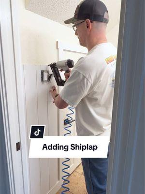 Adding shiplap to our guest bathroom. Excited to get this painted! #shiplapwall #shiplap #renovation #bathroommakeover 